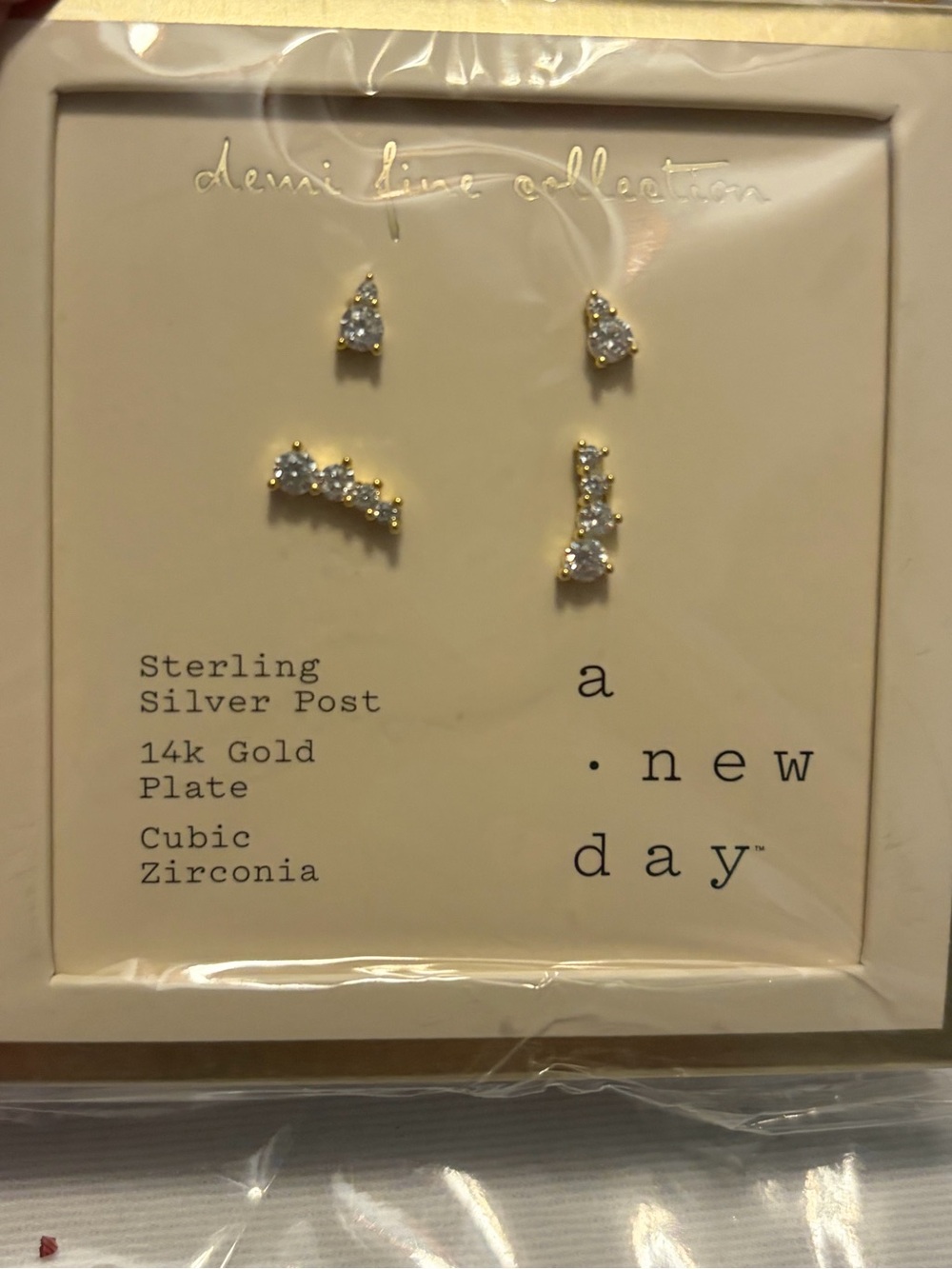 New Sterling Silver Post 14K Gold Plate Cubic Zirconia earrings